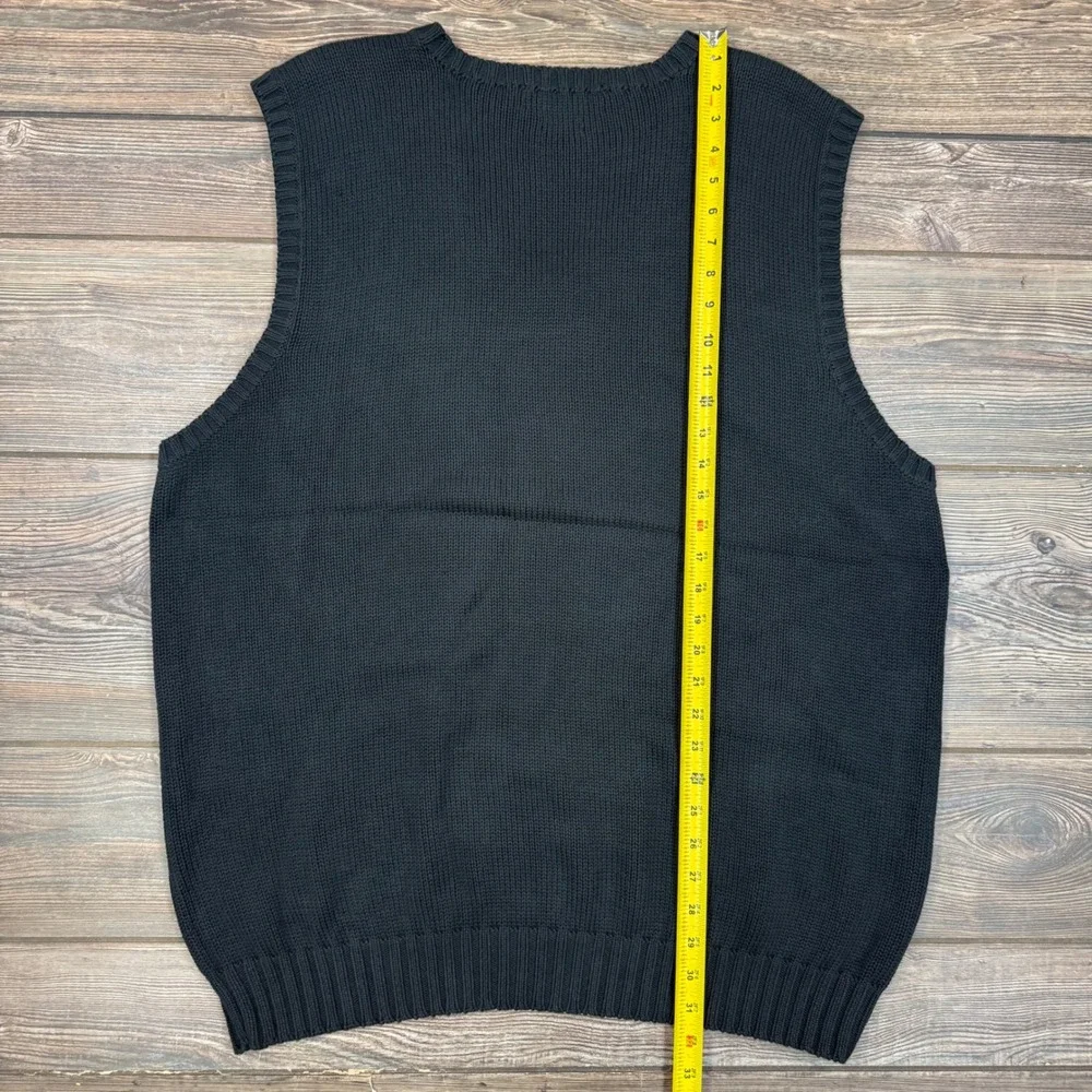 Polo Ralph Lauren Mens Size XLT Sweater Vest Black Cotton V-Neck Purple Pony